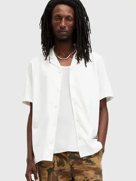 Риза AllSaints HUDSON мъжка със свободна кройка бяло