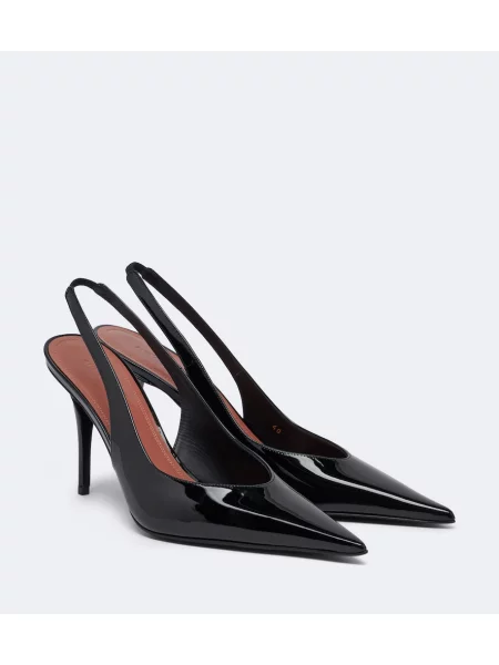 Pantofi cu toc Amina Muaddi din piele de lac slingback negru