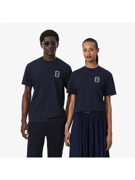 Lacoste Koszulka Z Nadrukiem Tenisowym Jersey granatowa