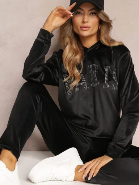 Welurowy Komplet Dresowy z Bluzą i Spodniami Yamiya czarny