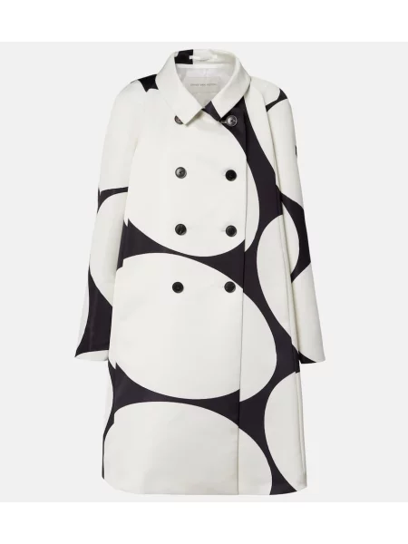 Satynowy płaszcz Dries Van Noten w grochy dwurzędowy czarny