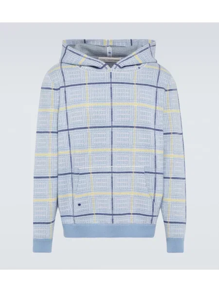 Hoodie God's True Cashmere iz kašmirja s karirastim vzorcem modra