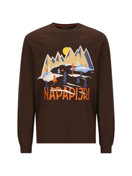 Lung tricou Napapijri cu imagine maro