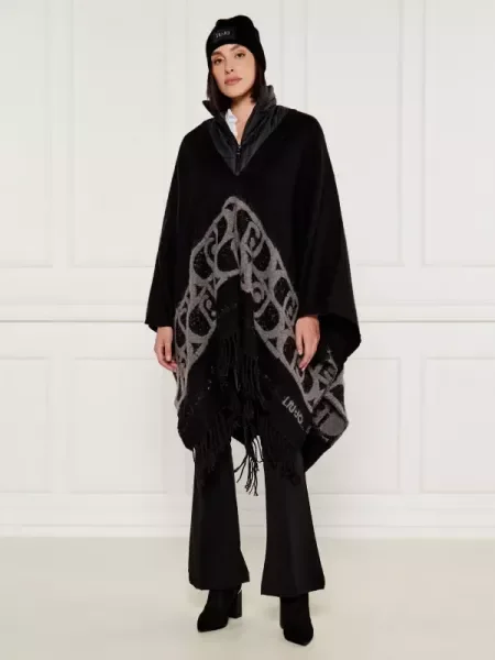 Liu Jo Poncho cu adaos de lână negru