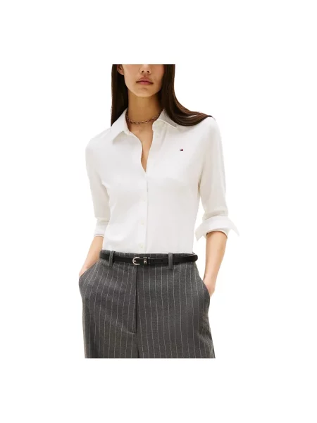 Tommy Hilfiger Bluzki i koszule Kobieta L Slim Fit Pique Shirt biały