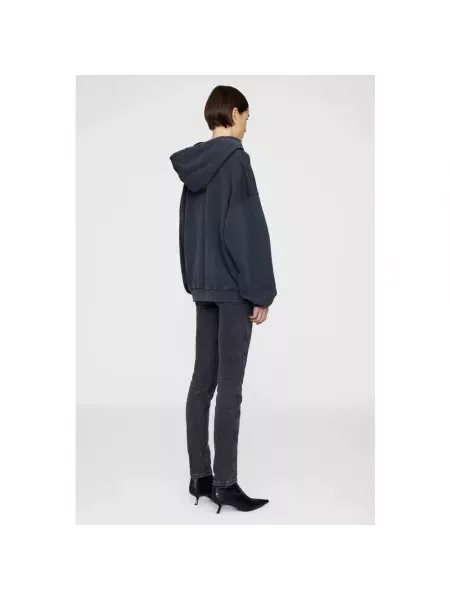 Anine Bing bluza Harvey Sweatshirt szary z kapturem z nadrukiem czarna