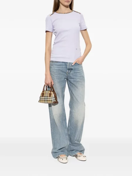 Kostkované tričko Burberry fialové
