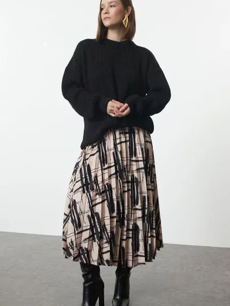 Fusta plisata Trendyol din satin plisată până la genunchi