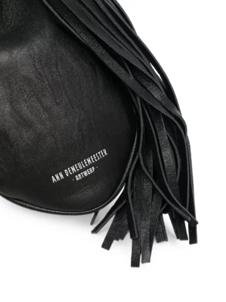 Кожена чанта Ann Demeulemeester с ресни черно