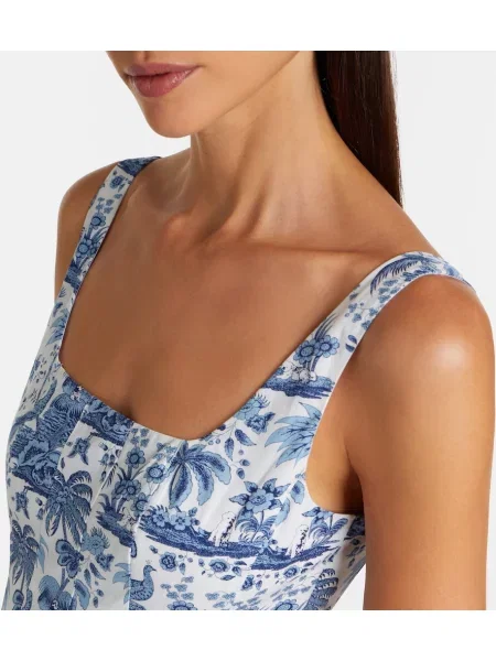 Rochie midi Staud cu model floral din poplin albastru