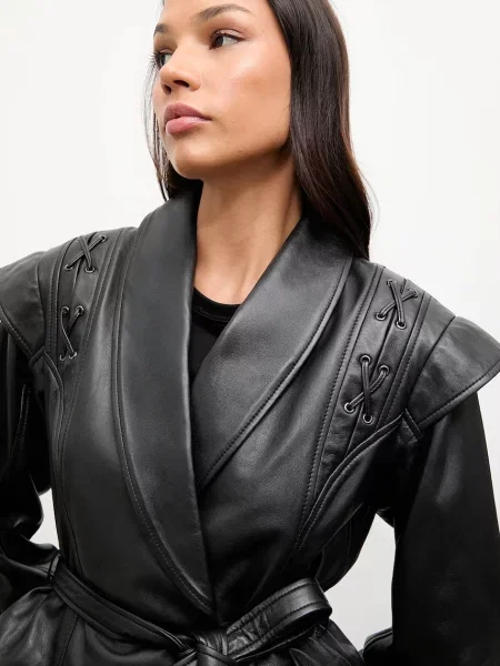 Answear.LAB kurtka skórzana przejściowa oversize czarny