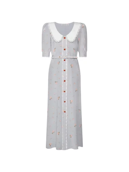 Rochie midi Alessandra Rich cu model floral cu imagine din dantelă gri