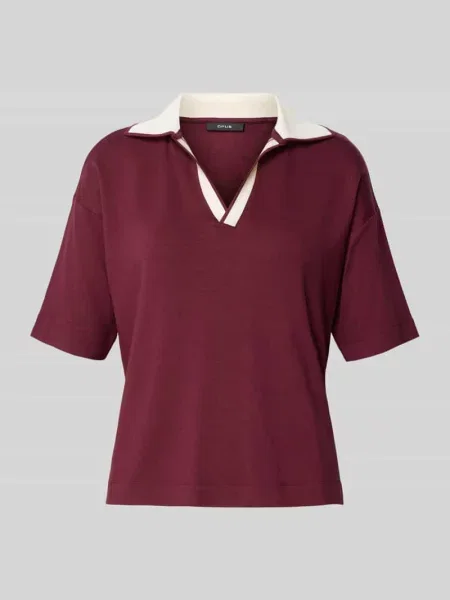 T-shirt z wykładanym kołnierzem i dekoltem w serek model ‘Soffice’ Opus bordowa