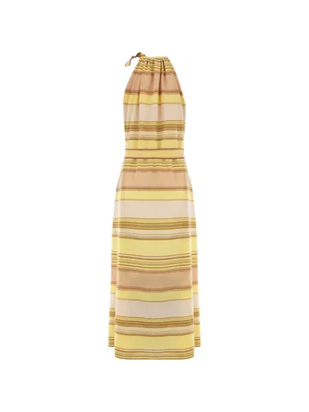 Rochie midi Zimmermann cu dungi cu gât halter galben