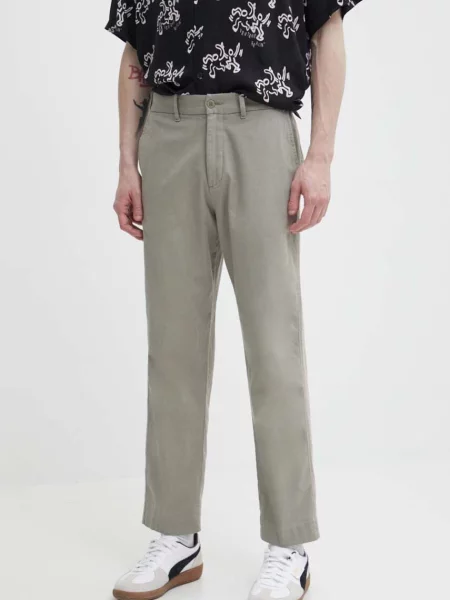 Kalhoty s příměsí lnu Abercrombie & Fitch zelená