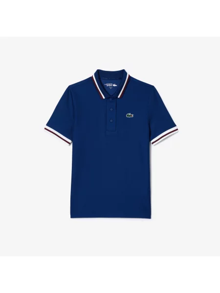 Lacoste Koszulka Tenisowa Polo Z Piki Z Kołnierzykiem W Kontrastowe Paski granatowa