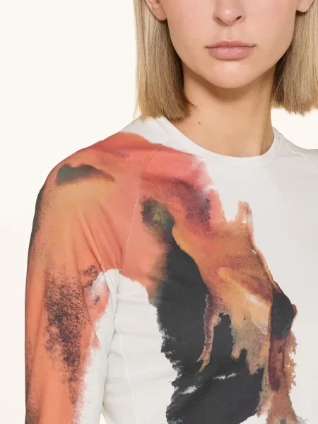 Tričko S Dlouhým Rukávem Crop krémová/ tmavě šedá/ oranžová šedé