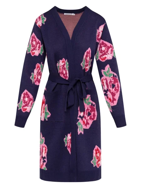 Quiosque Geacă tricotată albastru noapte / verde / roz deschis roșu