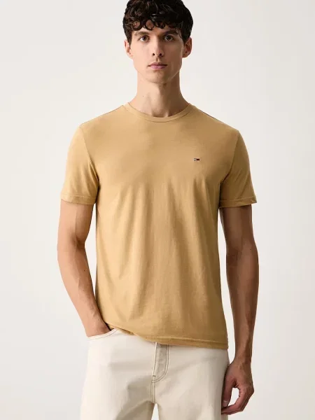 Tommy Jeans T-shirt z bawełną beżowa