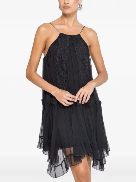 Rochie Nissa de mătase cu aplicații negru