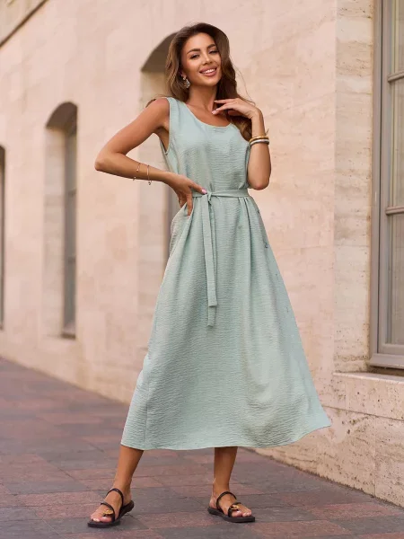 Лляна Сукня міді ISSA Plus оливковий