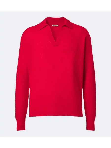 Tricou polo Auralee din lână alpaca roșu