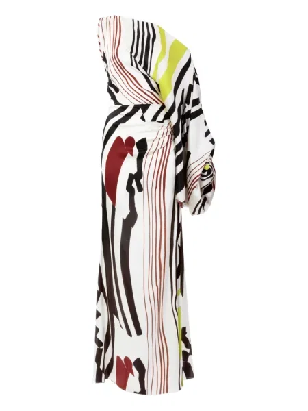 Rochie Silvia Tcherassi cu dungi cu un umăr gol de costum alb