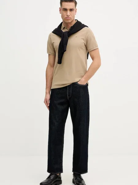 Однотонное поло Hackett London коричневое