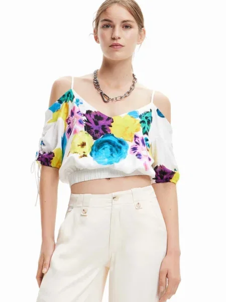 Къс тениска Desigual с принт бяло