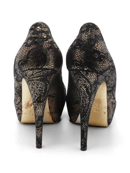 Pantofi cu toc Gina cu platformă din dantelă negru