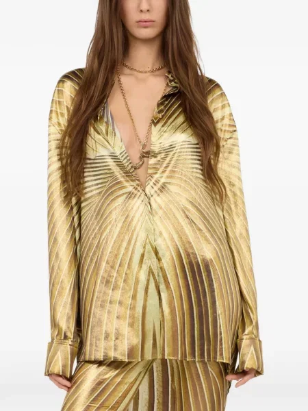 Cămașă Roberto Cavalli de mătase cu imagine