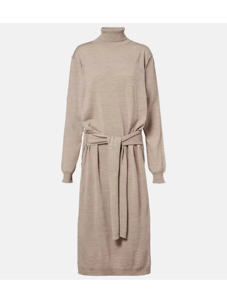 Rochie midi Lemaire de lână până la genunchi de costum bej