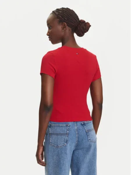 Tommy Jeans Majica Slim Fit rdeča