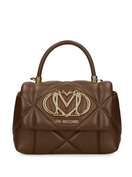 Geantă shopper Love Moschino cu autograf maro