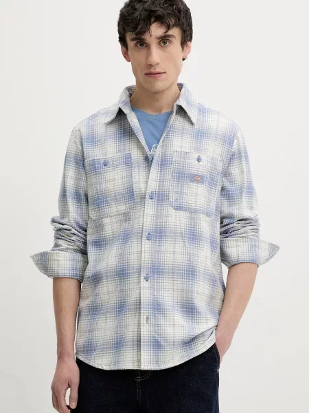 Риза Dickies мъжка със свободна кройка с класическа яка синьо