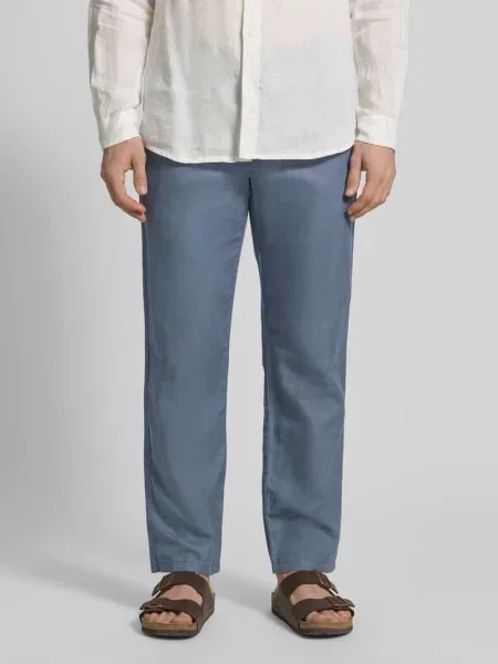 Spodnie lniane o kroju slim fit z mieszanki bawełny i lnu model MILES' Selected niebieskie