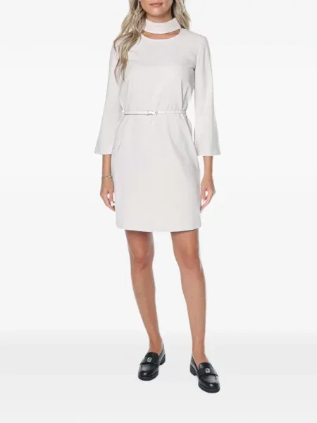 Cu centură rochie mini Armani Exchange cu mâneci trei sferturi alb