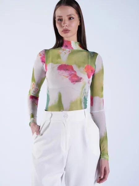 Trend Alaçatı Stili Tricou verde / oliv / roz alb