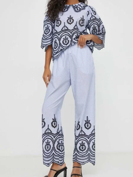 MUNTHE spodnie proste high waist niebieski