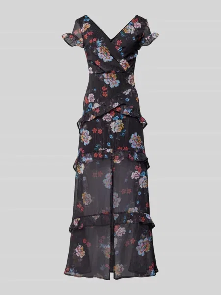 Sukienka wieczorowa z kwiatowym nadrukiem Sistaglam czarna