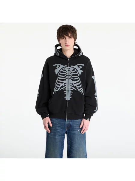 Sweatshirt A BATHING APE Skeleton Shark Heavy Washed Cropped Fit Full Hoodie M Black L črna