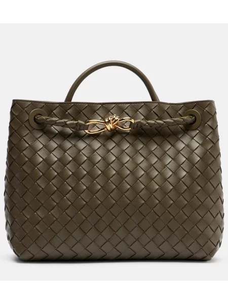 Usnjena usnjena torbica Bottega Veneta Handle zelena