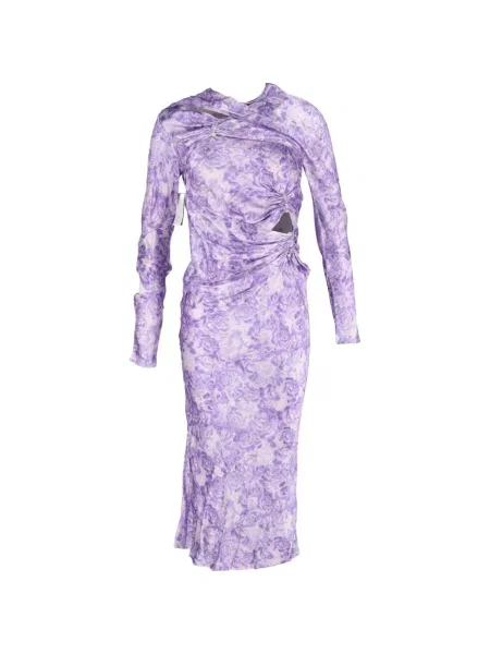 Rochie midi Ganni cu model floral până la genunchi de costum violet