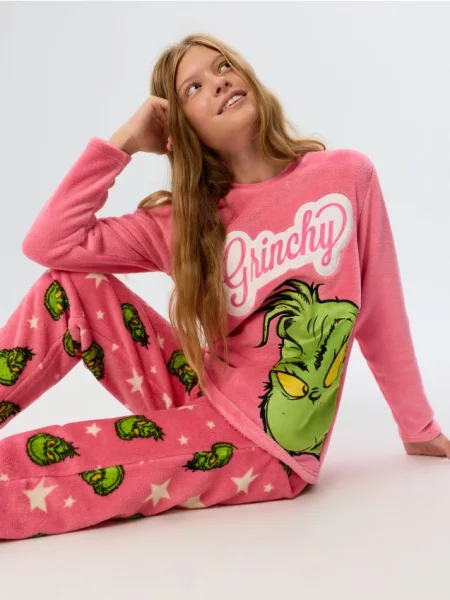 Sinsay Dvoudílné pyžamo s vánočním motivem Grinch růžová