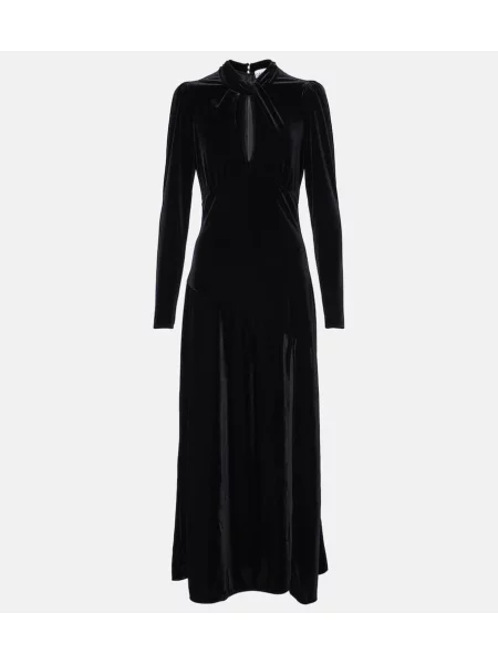 Midi obleka Ganni iz rebrastega žameta črna