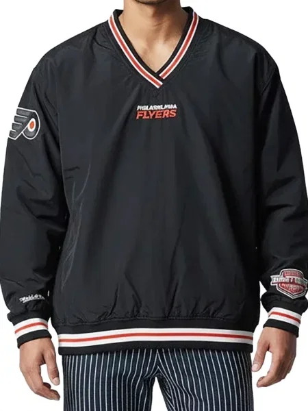 Pulover Mitchell & Ness cu decolteu în V cu autograf negru