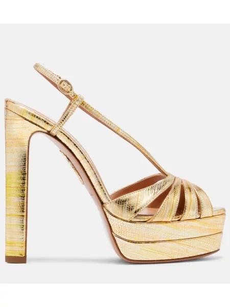 Sandale Aquazzura din piele cu platformă auriu