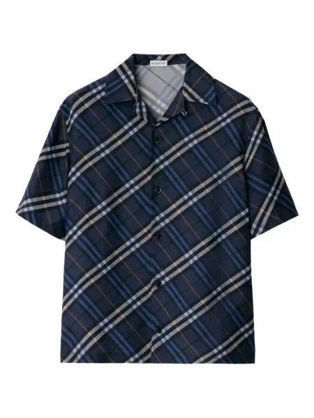 Cămașă Burberry de mătase în carouri albastru