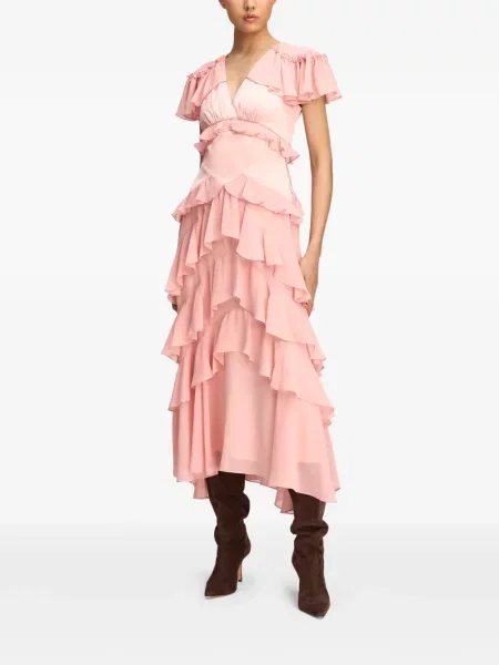 Rochie midi Cinq A Sept cu volane roz