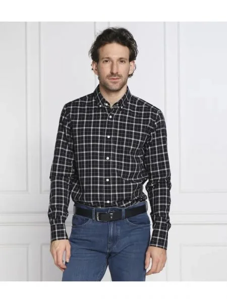 BOSS BLACK Cămașă cu adaos de lână negru